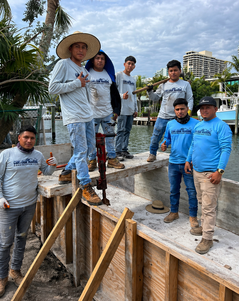 The Contour Marine crew on a South Florida jobsite — seawall and dock construction